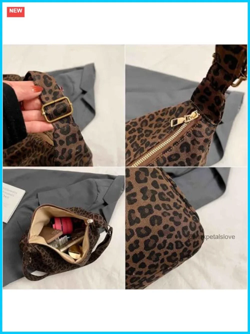 Canvas Hobo Shoulder Bag with Zipper, Trendy Animal Print Tote, Lightweight